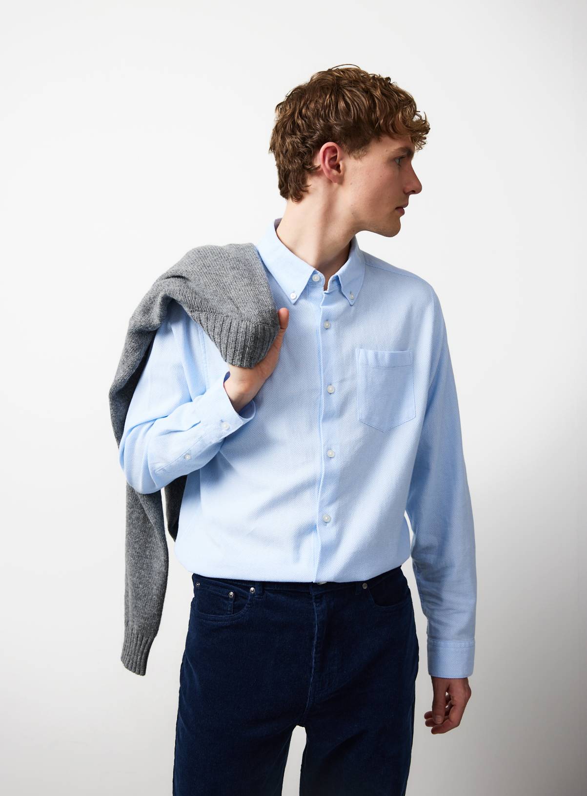 Light Blue Jacquard Texture Regular Fit Long Sleeve Shirt 17 - Image 1